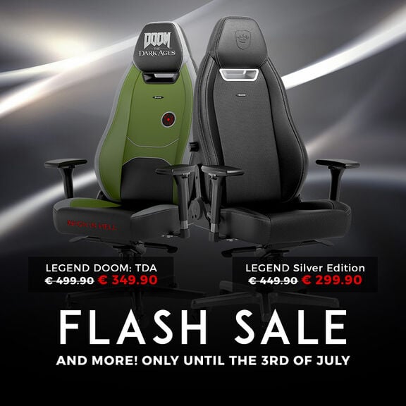 noblechairs LEGEND Silver and DOOM: The Dark Ages Edition gaming chairs