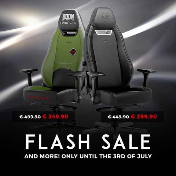 noblechairs LEGEND Silver and DOOM: The Dark Ages Edition gaming chairs